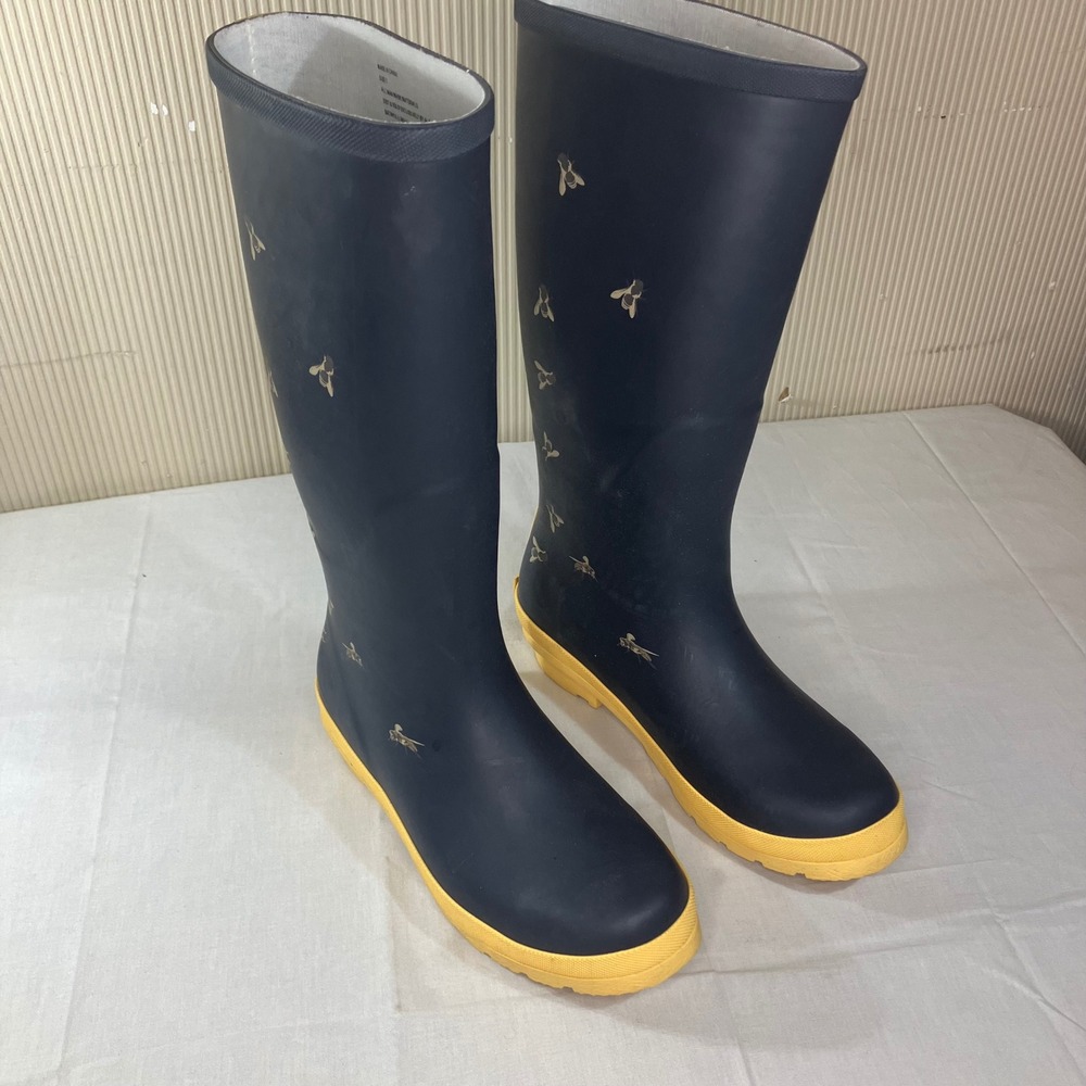 Serra Womens Navy Blue Yellow Bumble Bee Tall Rain Boots Size 7 Item 54115